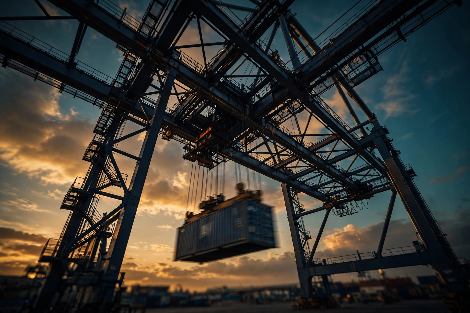 Gantry crane at dusk